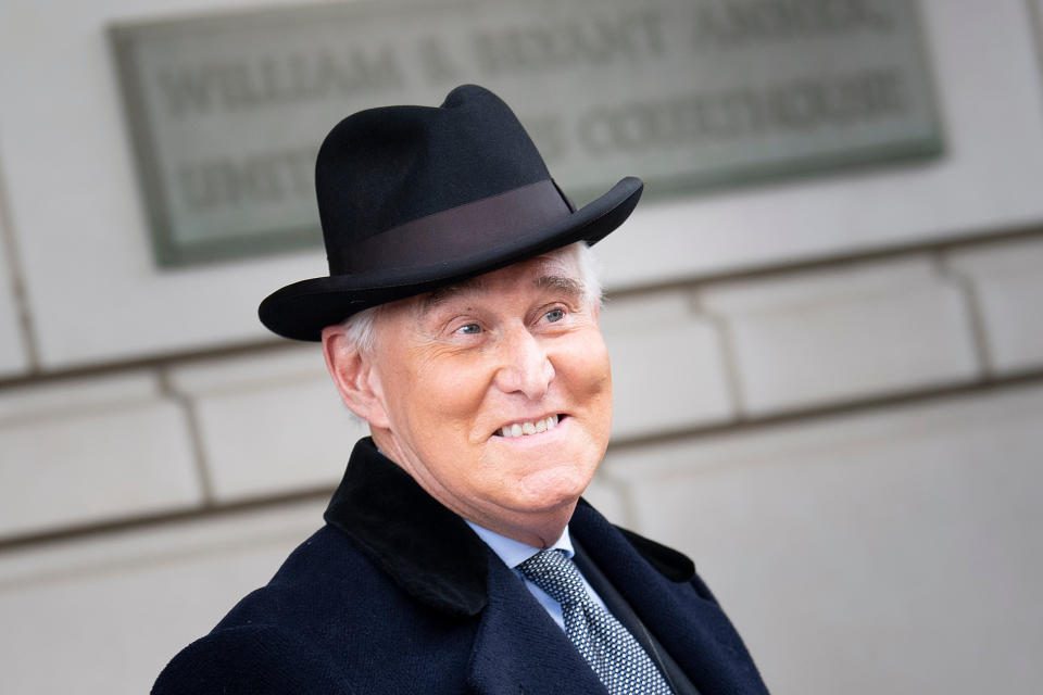 Roger Stone leaves Federal Court after a sentencing hearing February 20, 2020, in Washington, DC. (Brendan Smialowski/AFP via Getty Images)