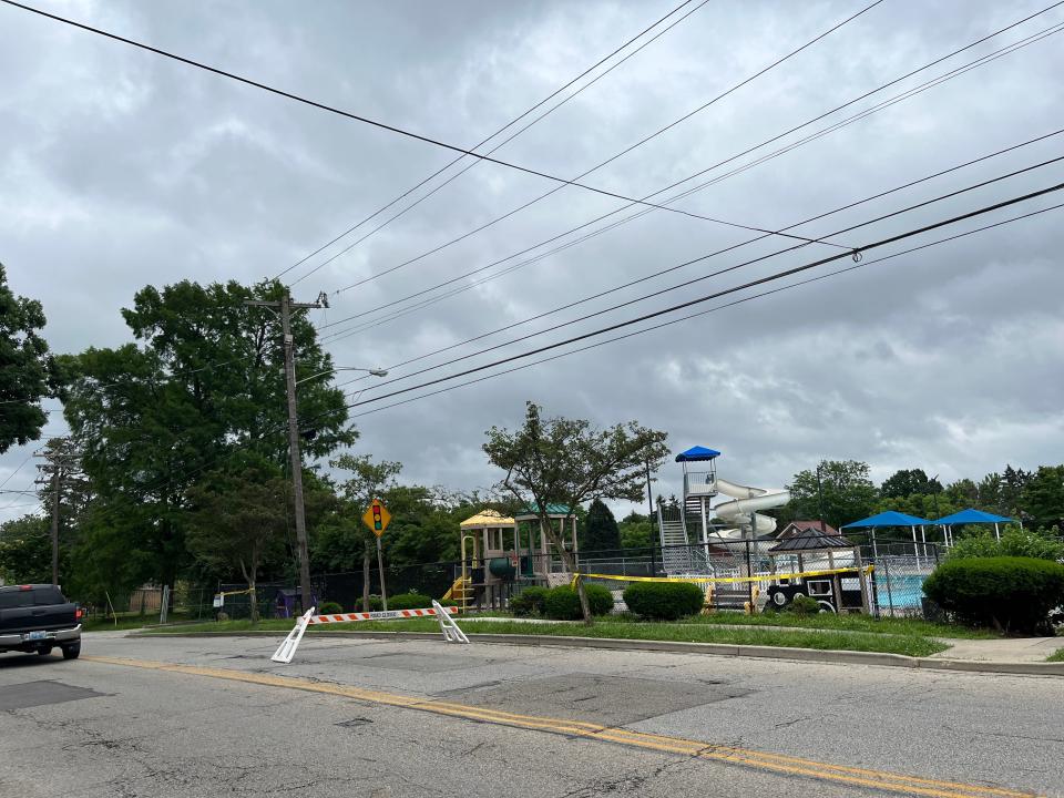 A tree falling on Montana Avenue during Sunday's storms resulted in the road being closed near the YMCA. More than 4,000 were without power in Greater Cincinnati and Northern Kentucky in the wake of the storms.