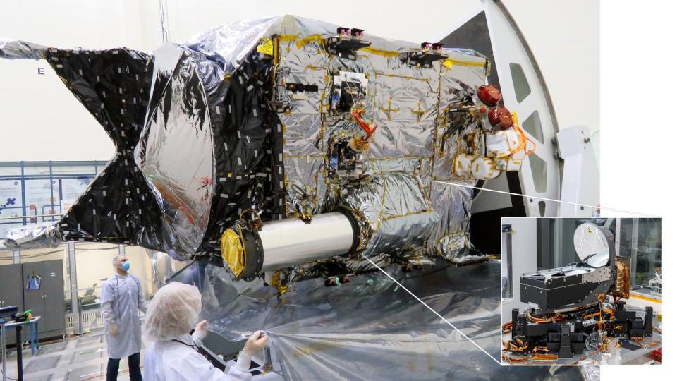 A satellite is in a clean room.