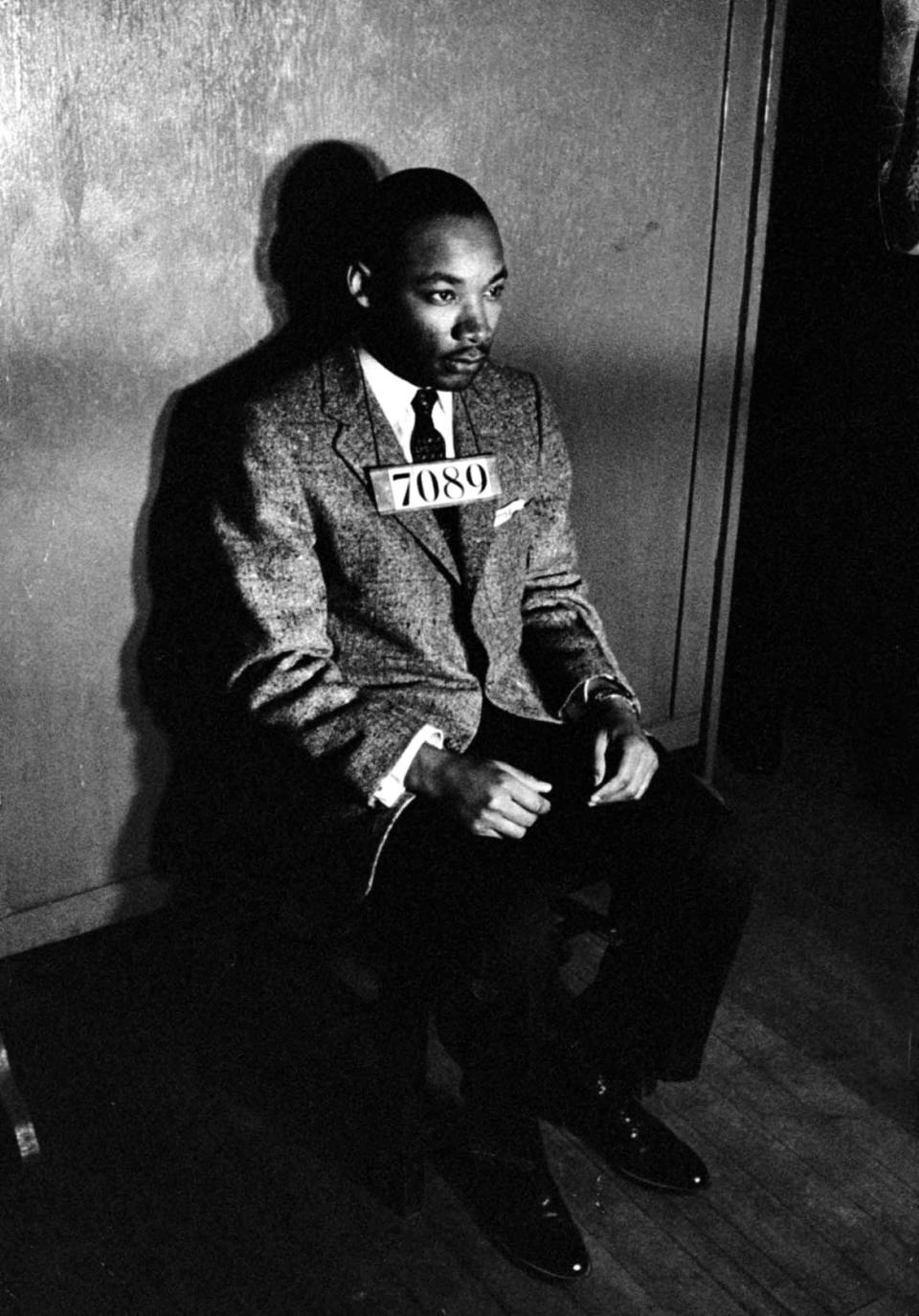 <div class="inline-image__caption"><p>Dr. Martin Luther King Jr. has his mug shot taken at a police station house in Montgomery County, Alabama, following his arrest for directing a city-wide boycott of segregated buses, Feb. 21, 1956.</p></div> <div class="inline-image__credit">Don Cravens/Getty Images</div>