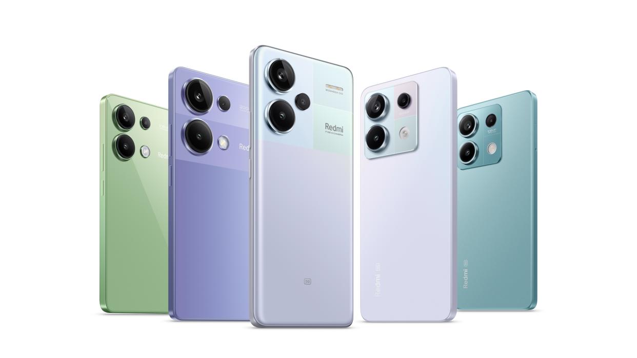  Redmi Note 13 back in green, purple, teal and white colors. 