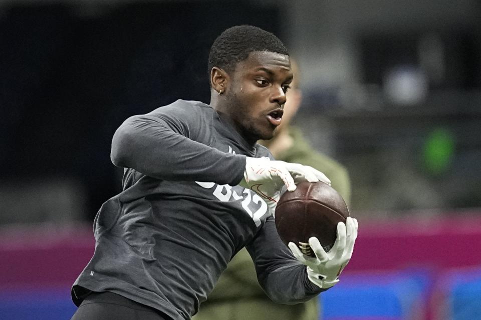 Utah defensive back Clark Phillips runs a drill at the NFL combine in Indianapolis, Friday, March 3, 2023. | Darron Cummings, Associated Press