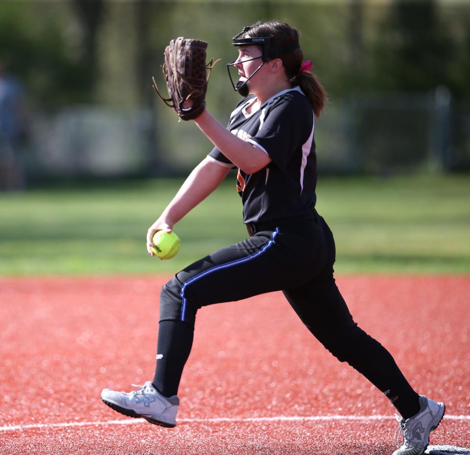 Pawling's Josie O'Leary on the mound during Thursday's game versus Arlington on May 12, 2022.