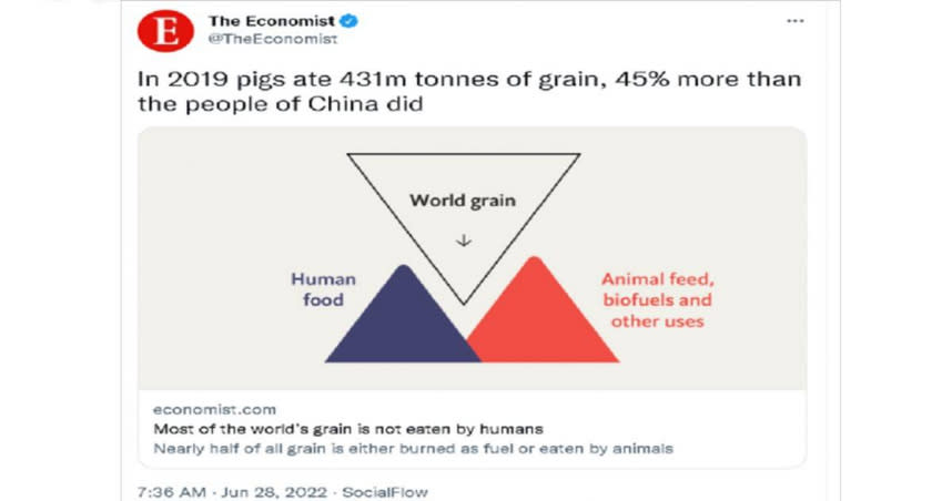 將豬和中國人作對比激怒大陸網民，英國《經濟學人》澄清聲明並刪文。（圖／翻攝自環球網）