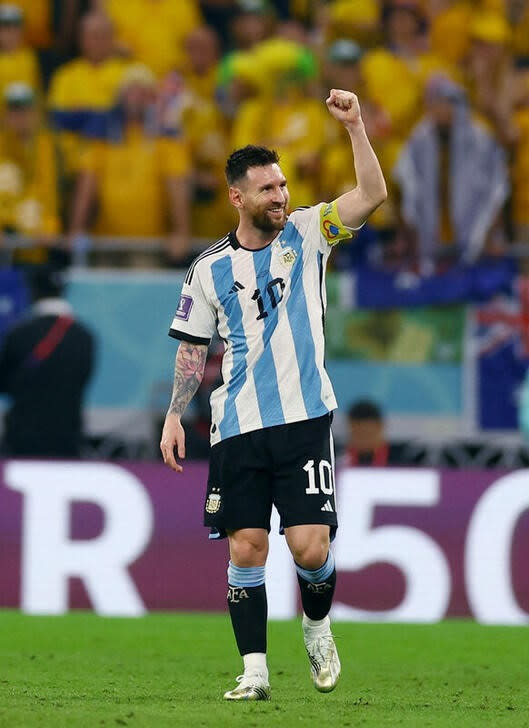 Foto del sábado del capitán de Argentina Lionel Messi celebrando tras marcar ate Australia