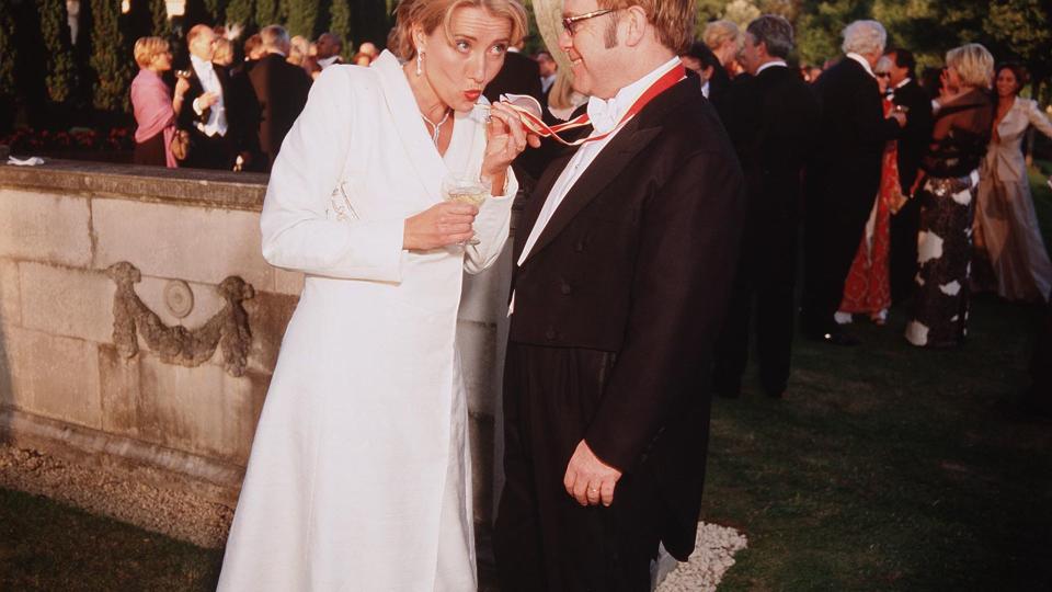 Actress Emma Thompson and Sir Elton John's at the White Tie and Tiara Ball held at the singer's Windsor mansion in 2002