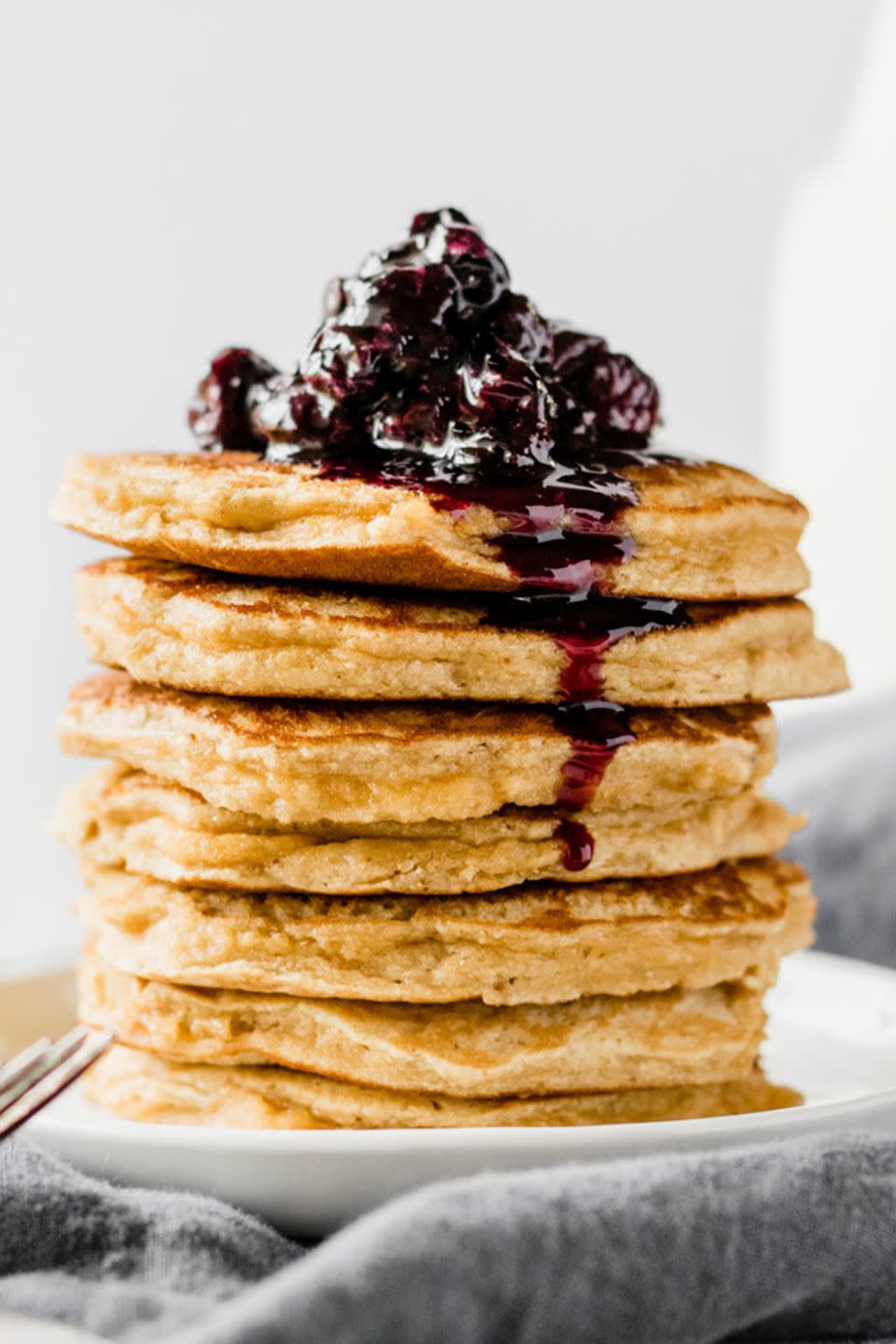 Fluffy Coconut Flour Pancakes With Wild Blueberry Maple Syrup