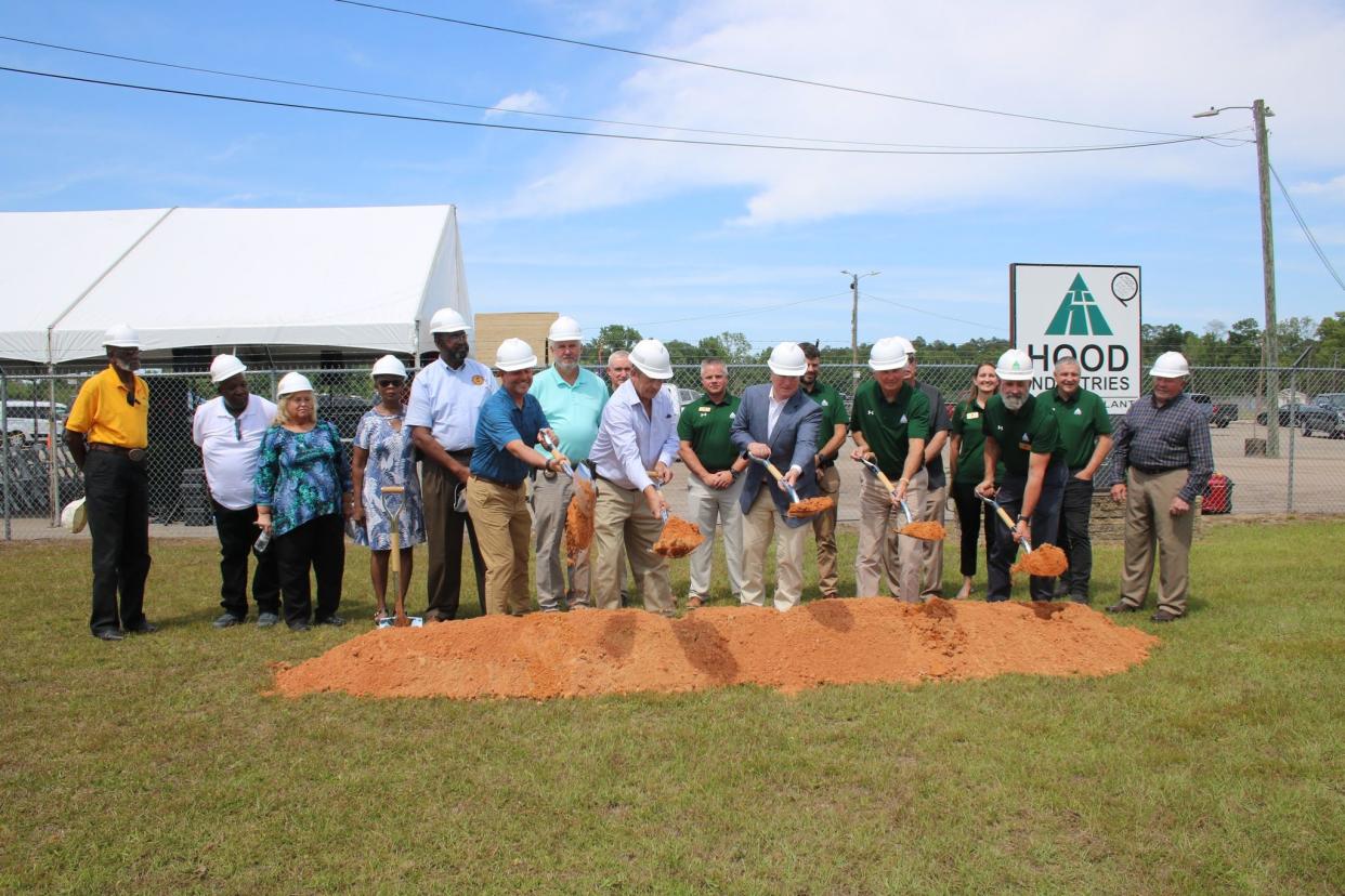 Hood Industries breaks ground on a $200 million laminated plywood facility in Beaumont, Miss., Thursday, May 4, 2023. The former plywood plant was destroyed by a tornado in April 2022.
