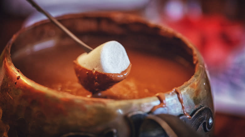 chocolate fondue with marshmallow