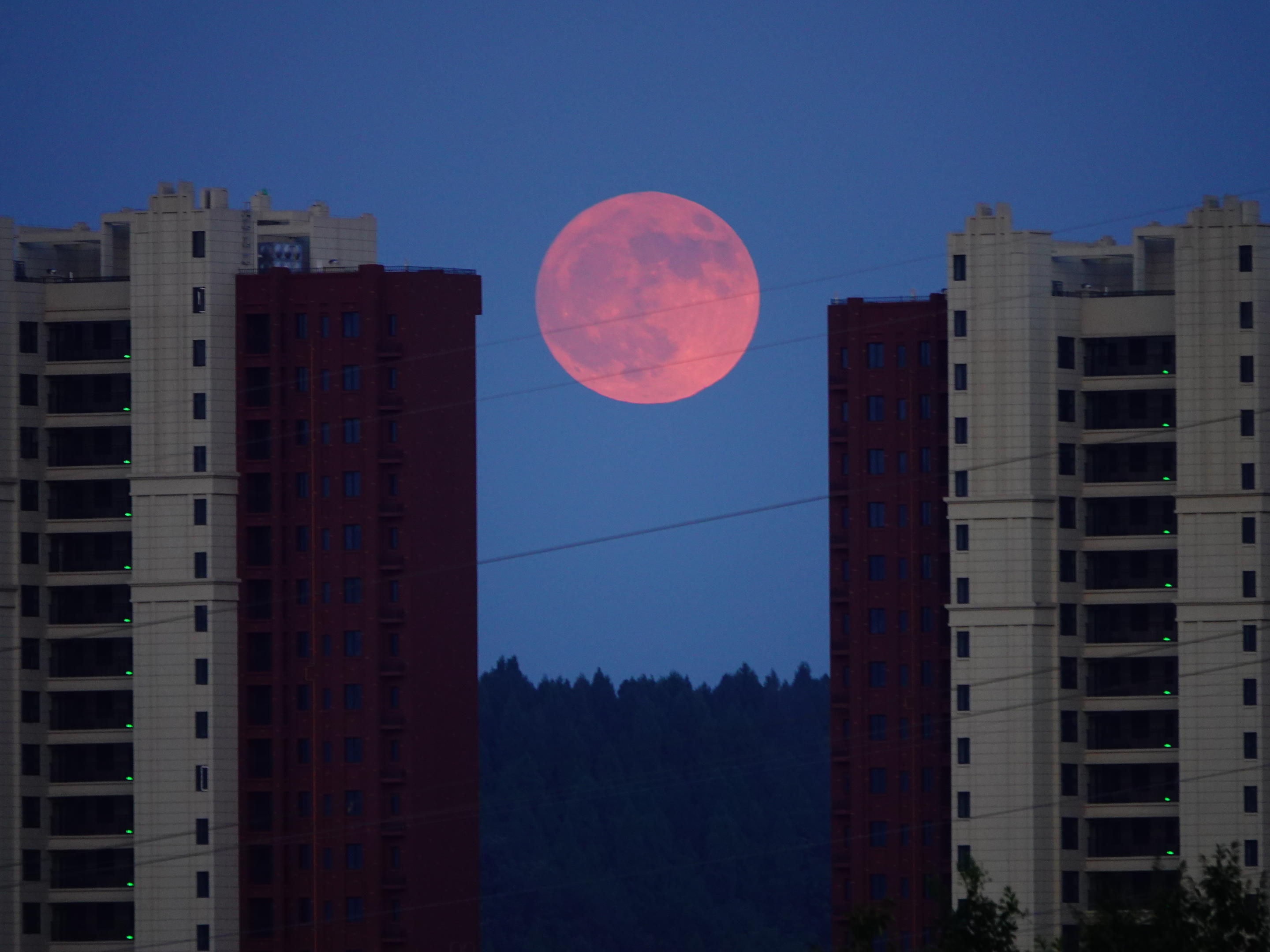 The first supermoon of this year rises in China on Monday evening.