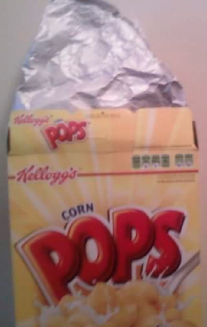 foil packaging in a Corn Pops box