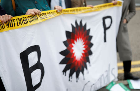 Climate change activists demonstrate outside the BP AGM in Aberdeen, Britain May 21, 2019. REUTERS/Russell Cheyne