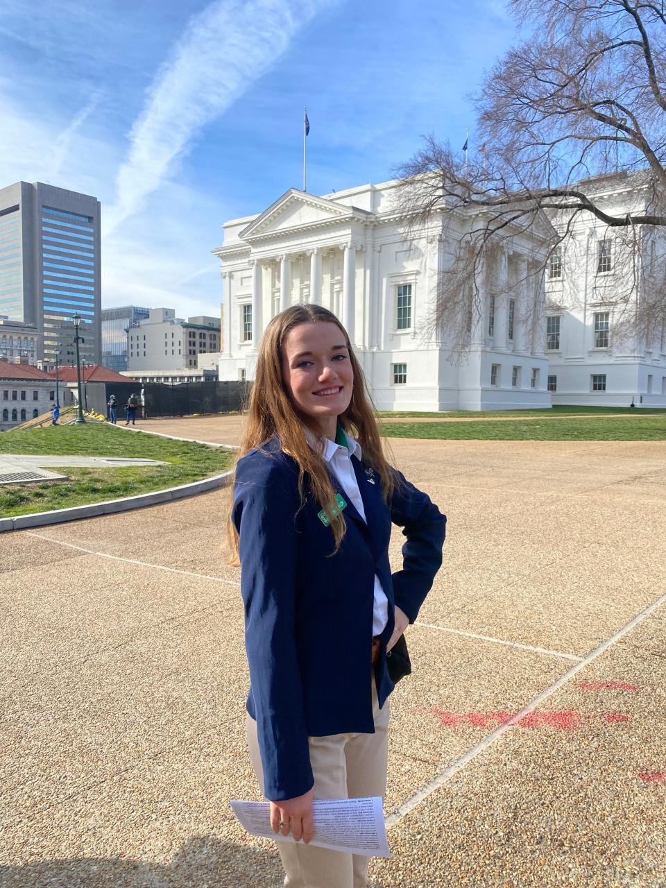 Sophia Gallivan is pictured handing out information about the Chincoteague Ponies and Pony Penning in Richmond, Virginia, prior to meeting with the First Lady of the United States.