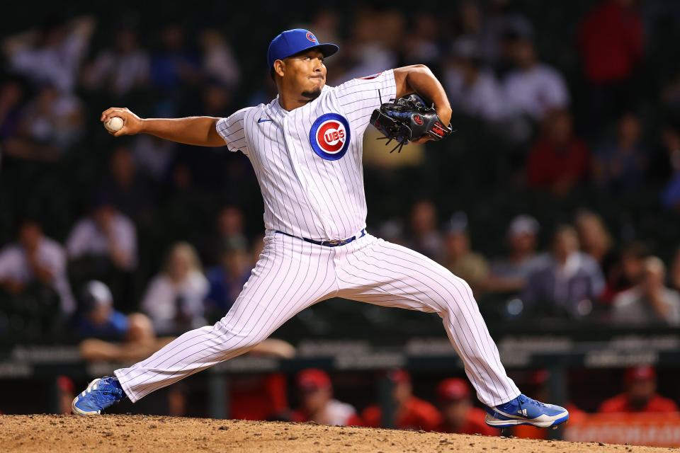 Jeremiah Estrada of the Chicago Cubs delivers a pitch during the ninth inning against the Cincinnati Reds at Wrigley Field on September 7, 2022 in Chicago.