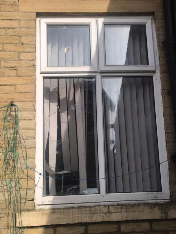 Vandalism at the home of a Huddersfield grooming gang victim who has been harassed since giving evidence at her abusers' trials (Supplied)