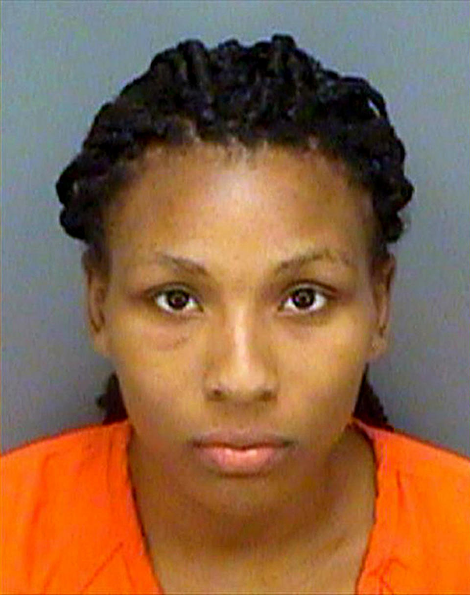 This Wednesday, Sept. 5, 2018 photo provided by the Pinellas County Jail shows Charisse Stinson, 21. She was arrested and charged with first-degree murder in the death of her two-year-old son, Jordan Belliveau. Investigators say Stinson struck Jordan in the face, knocking him into a wall hours before reporting him missing. The child's body was found in a wooded area. (AP Photo/Pinellas County Jail)