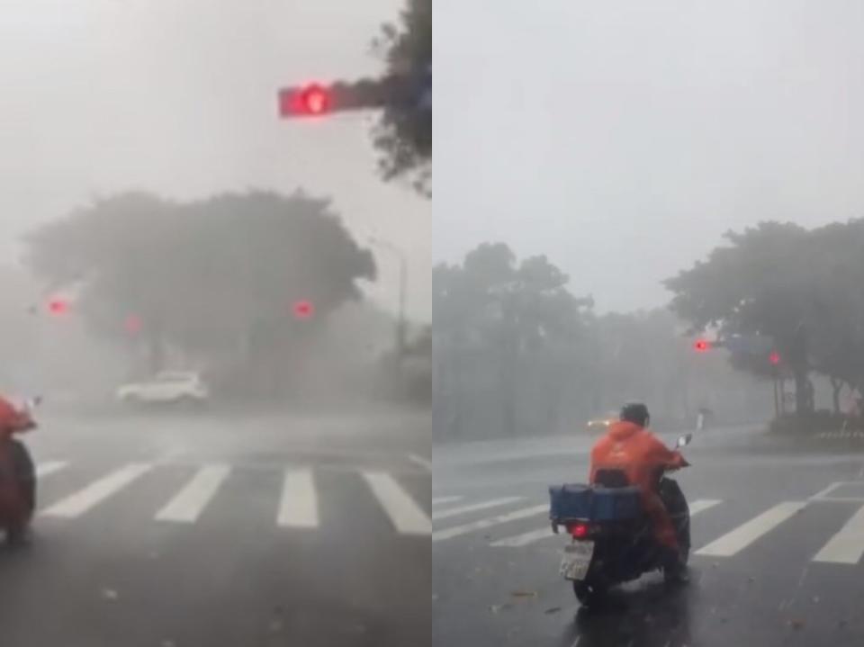 台北市風雨交加，外送員冒著大雨騎車。（圖片來源：外送員的奇聞怪事臉書)