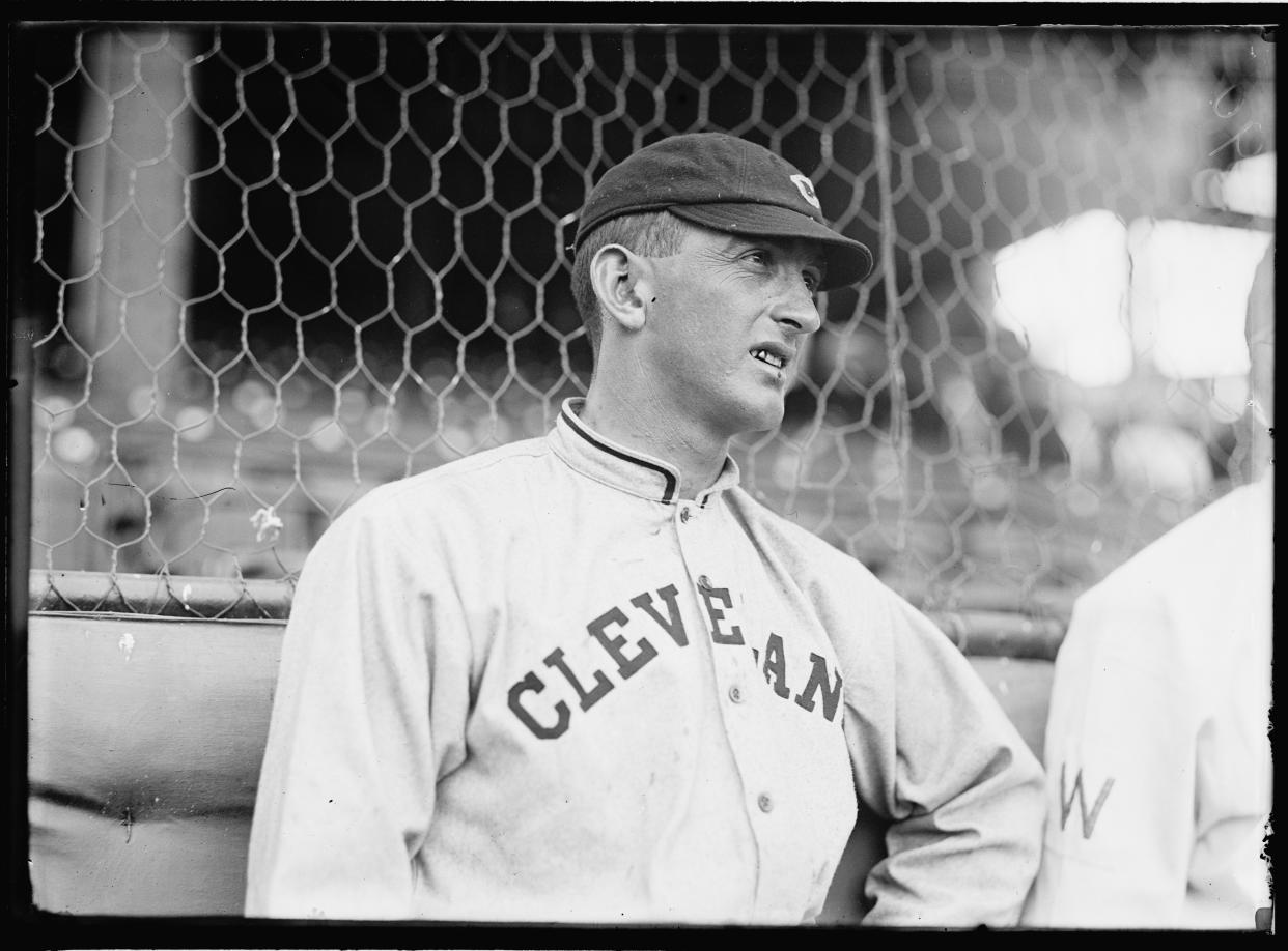 View of American baseball player Shoeless Joe Jackson (1888 - 1951), of the Cleveland Naps (later Cleveland Indians), 1913. (Photo by PhotoQuest/Getty Images)