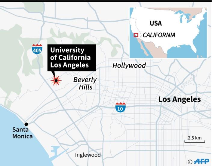 Map locating UCLA campus in Los Angeles, California, where a shooting took place on Wednesday (AFP Photo/Kun Tian, Thomas Saint-Cricq)