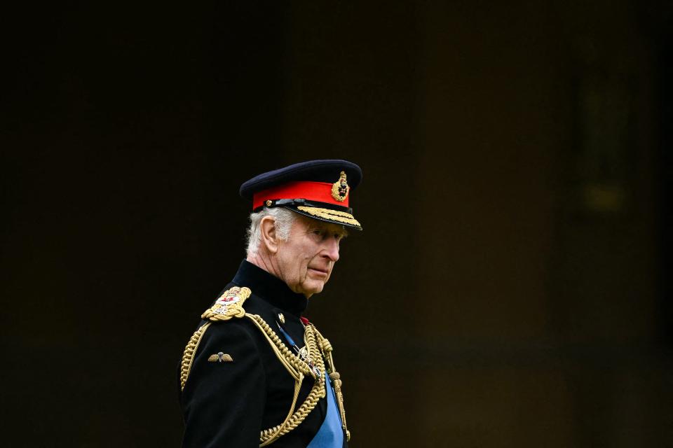 King Charles presented the Irish Guards with new colours (POOL/AFP via Getty Images)