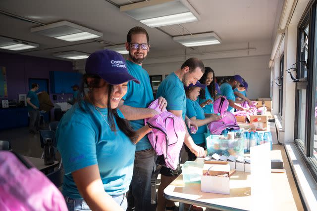 <p>Insmed</p> Insmed employees assemble first aid kits for staff at an after-school program for children in San Diego, Calif., during their annual Global Day of Good in November 2023.