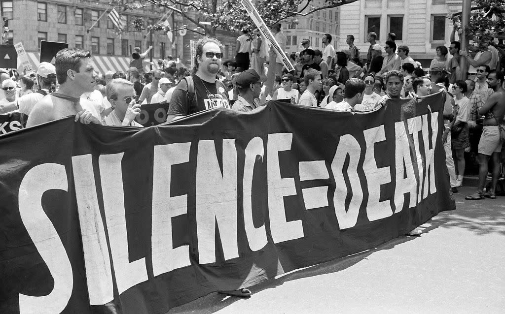 Activists Marching At The 'Stonewall 25' Gay Pride Parade - Credit: Getty Images