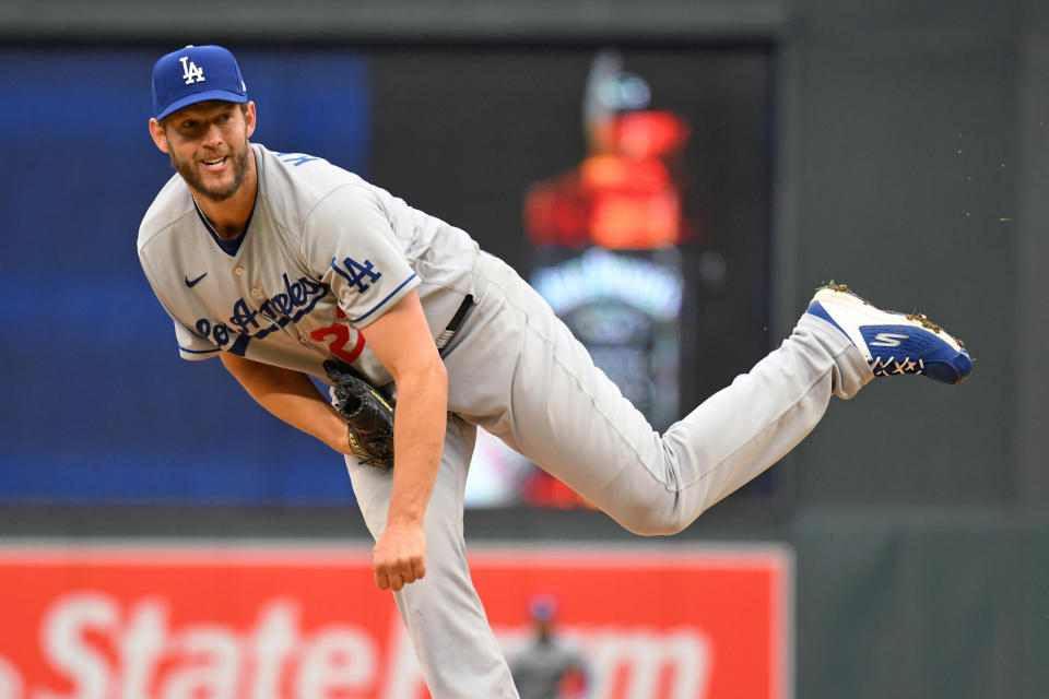 MINNEAPOLIS, MN - APRIL 13: Los Angeles Dodgers starting pitcher Clayton Kershaw (22) delivers a pitch during a game between the Minnesota Twins and Los Angeles Dodgers on April 13, 2022 at Target Field in Minneapolis, MN.(Photo by Nick Wosika/Icon Sportswire via Getty Images)