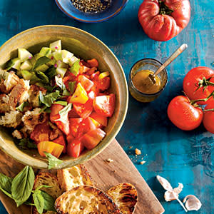 Bell Pepper, Tomato, Cucumber, and Grilled Bread Salad