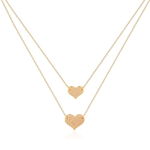 MEVECCO Layered Heart Pendant Necklace,14k Gold Plated Love 2 Heart Love Tiny Dainty Layering Pendants Necklaces Jewelry Gift for Women Girls