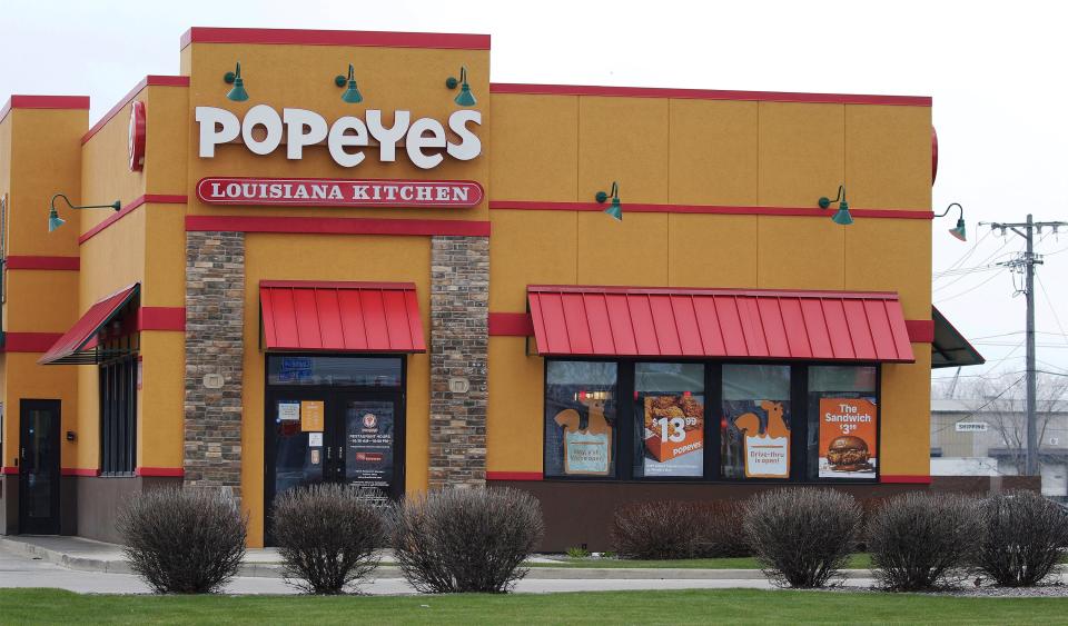 FILE - The front of Popeyes restaurant, 3900 Calumet Ave., in Manitowoc, as seen April 24, 2021.