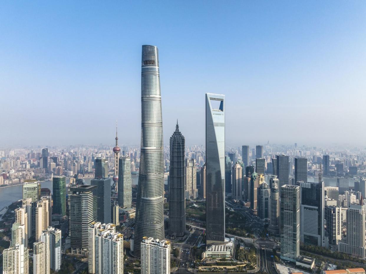 aerial view of downtown shanghai