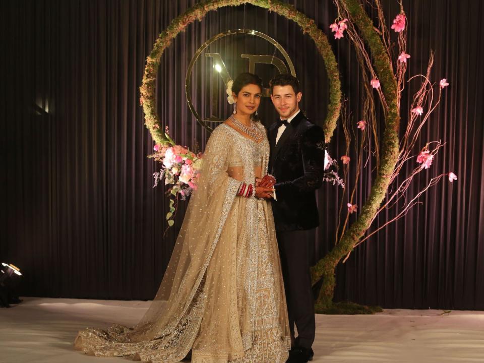 Priyanka Chopra Jonas and Nick Jonas at their wedding reception on December 4, 2018.