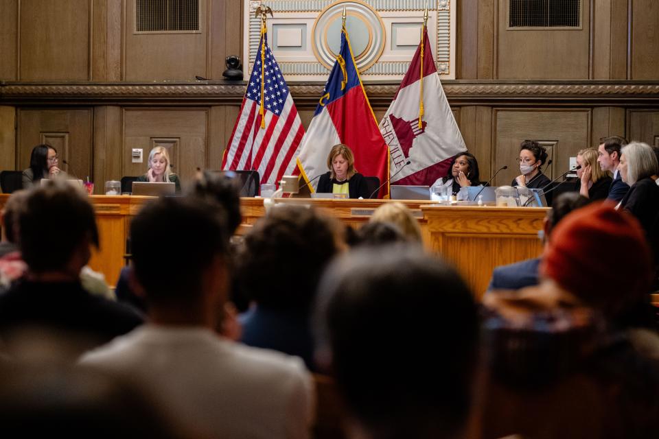 Asheville City Council passed a slate of fee increases as part of its annual budget process on March 26. In this file photo, council members sit at the dais during a March 12, 2024 meeting.