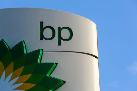 A BP logo is seen at a petrol station in London, Britain January 15, 2015. REUTERS/Luke MacGregor/File Photo