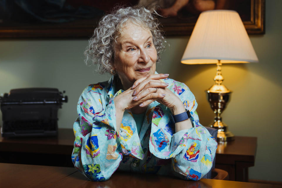 This Aug. 21, 2019 photo shows author Margaret Atwood posing for a portrait in Toronto, Canada. The longtime Toronto resident has written the year’s most anticipated novel, “The Testaments,” the sequel to her classic “The Handmaid’s Tale” and a Booker Prize finalist. In December, Atwood will be honored in New York by the Center for Fiction, which has given its first ever On Screen Award to her and to Hulu executives for the Emmy-winning adaptation of “The Handmaid’s Tale.” (Photo by Arthur Mola/Invision/AP)