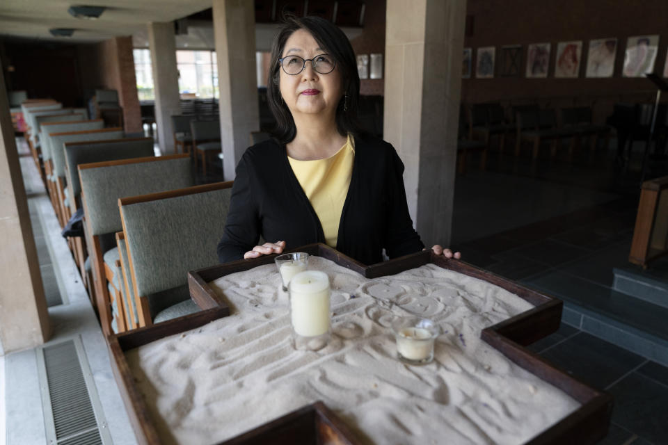 The Rev. Kyunglim Shin Lee, Vice President for International Relations at the Wesley Theological Seminary, poses for a portrait, Thursday, March 10, 2022, in the chapel at the Seminary in Washington. (AP Photo/Jacquelyn Martin)