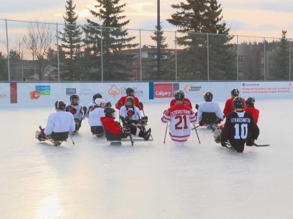 The ice that opened in February 2021 features wider bench doors so that persons using mobility devices easily get in and out. On Saturday, the rest of the facility will be unveiled — including fully accessible washrooms, locker rooms and areas where players can change from their wheelchairs to their sleds. (Helen Pike/CBC - image credit)