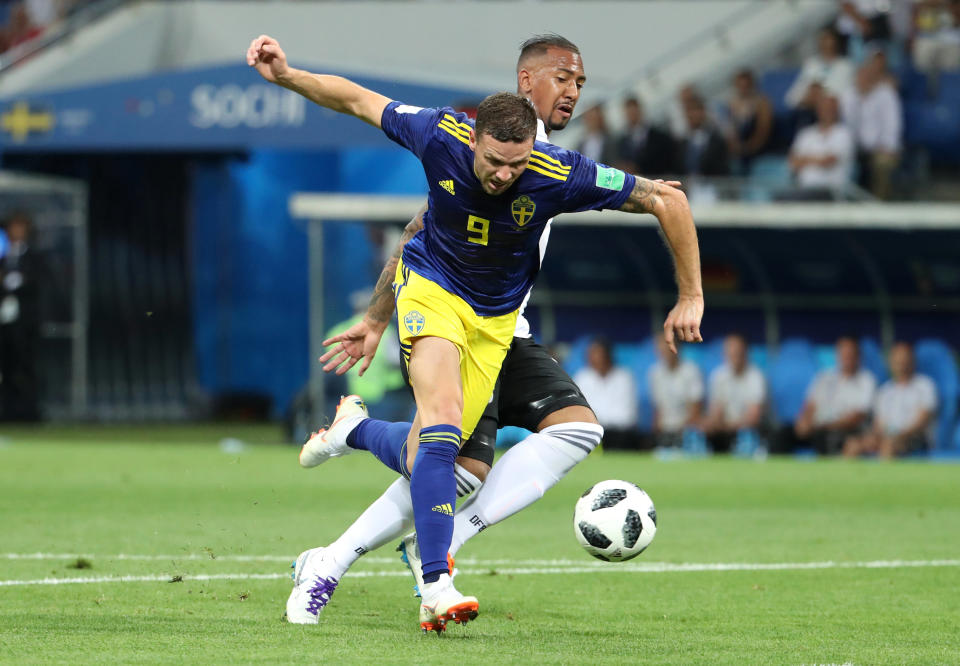 <p>Marcus Berg was denied a penalty from this challenge. </p>