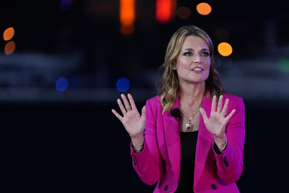 Moderator Savannah Guthrie speaks during an NBC News Town Hall with President Donald Trump at Perez Art Museum Miami, Thursday, Oct. 15, 2020, in Miami. (AP Photo/Evan Vucci)