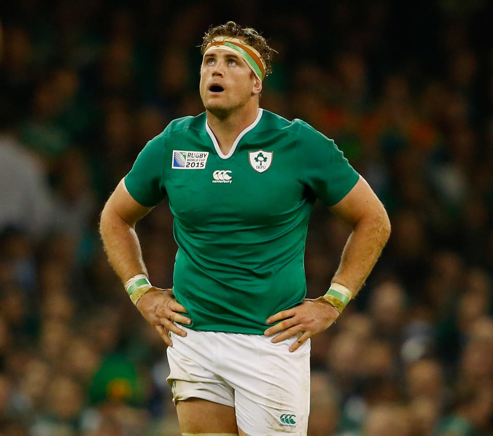 CARDIFF, WALES - OCTOBER 18: Jamie Heaslip of Ireland looks on during the 2015 Rugby World Cup Quarter Final match between Ireland and Argentina at Millennium Stadium on October 18, 2015 in Cardiff, United Kingdom.  (Photo by Laurence Griffiths/Getty Images)