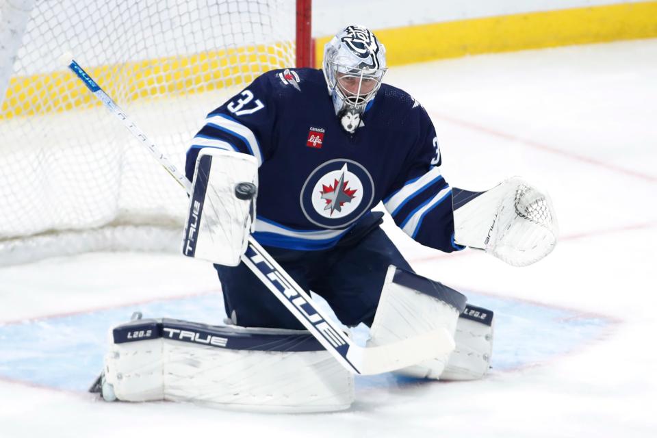 Winnipeg Jets goaltender Connor Hellebuyck has given up four or more goals in his three starts this season.