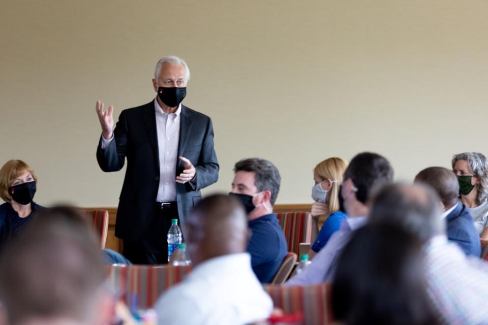 Students of the Kelley School of Business accounting department at a retreat. Kelley started the spring semester in-person as scheduled.