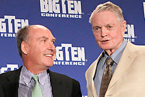 Big Ten commissioner Jim Delany (left) deserves credit for landing Tom Osborne (right) and Nebraska – and scorn if Michigan and Ohio State end up in different divisions