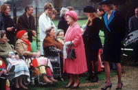 The royal ladies were pictured gretting members of the public with the Queen Mother. Photo: Getty Images