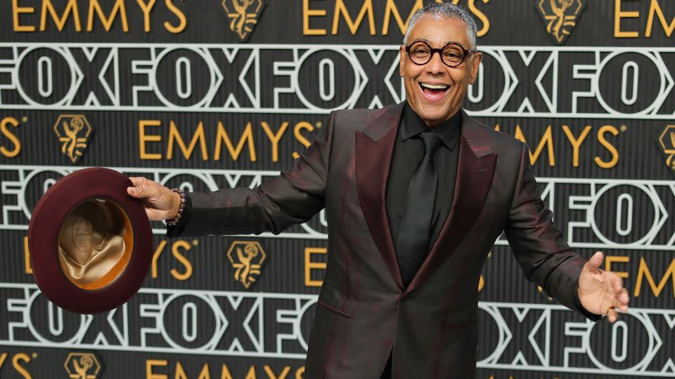 Giancarlo Esposito from "Better Call Saul" looked a picture of cheer in his shimmering maroon suit and hat. - Neilson Barnard/Getty Images