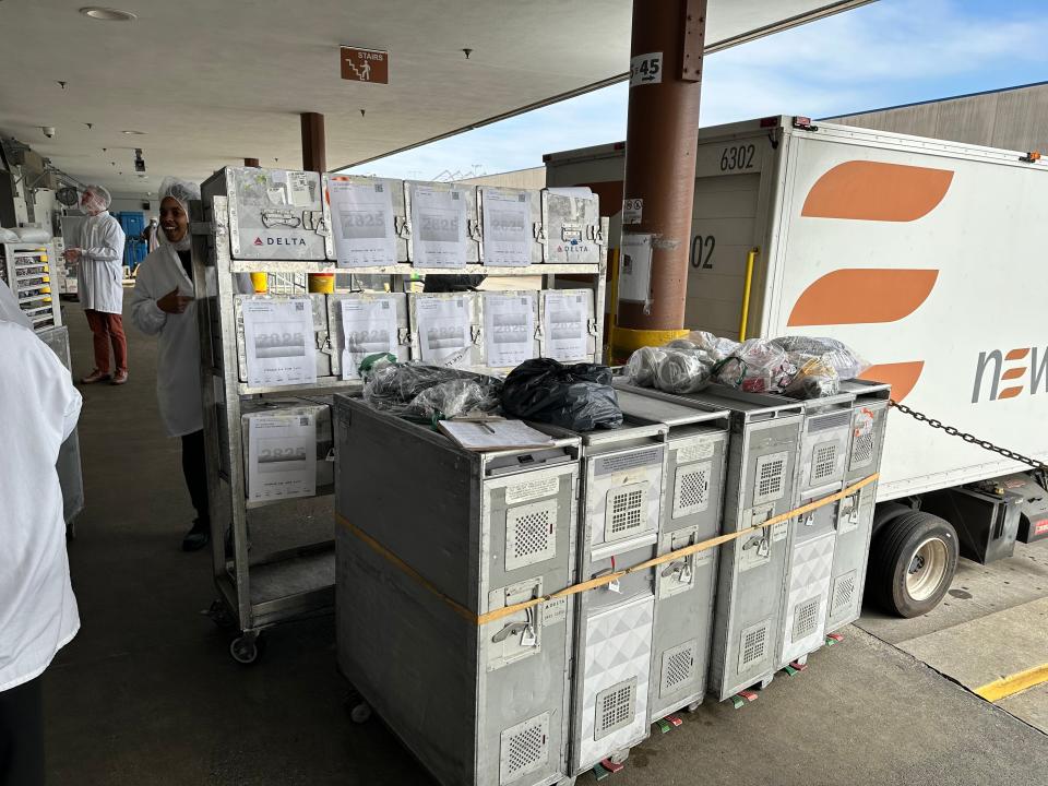 Catering carts about to be sent out on a Delta Air Lines flight.