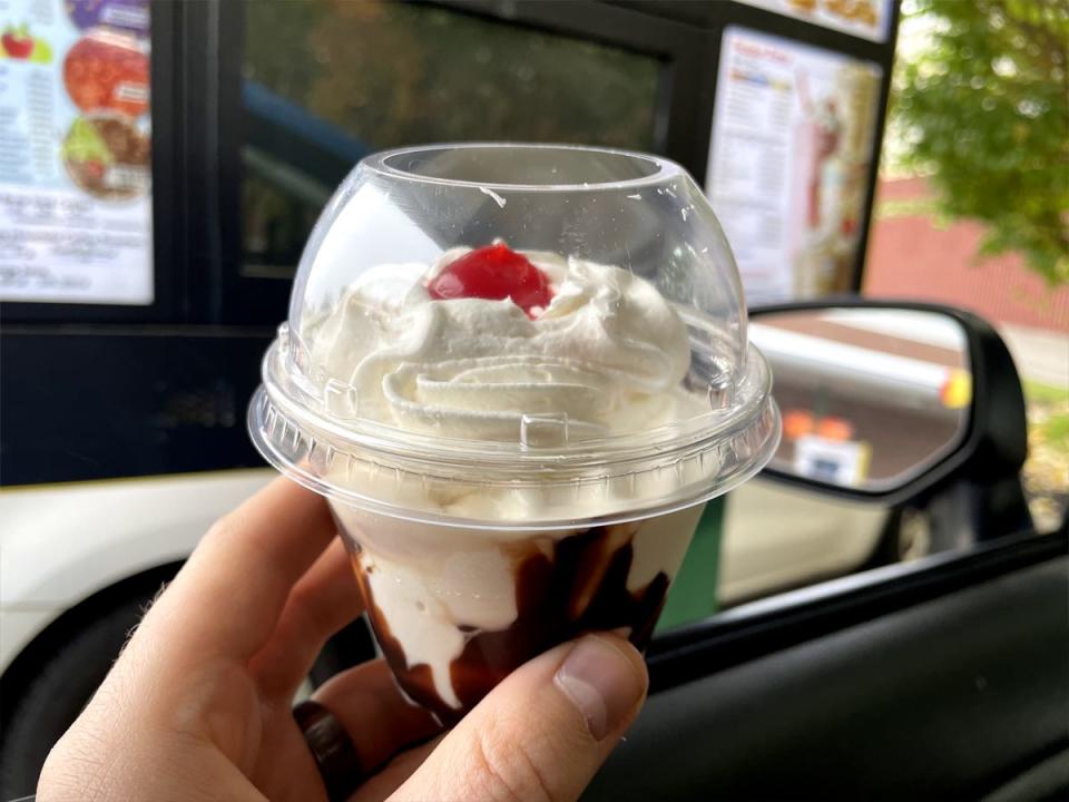 Fudge sundae with a cherry from Sonic.