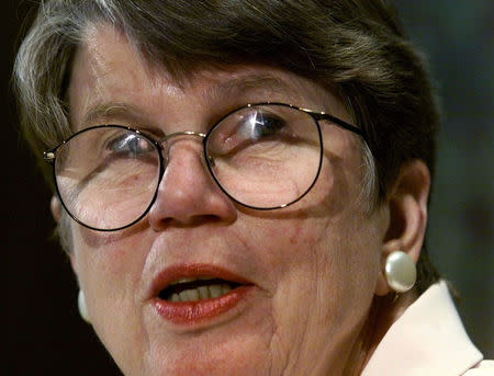 U.S. Attorney General Janet Reno addresses a media briefing at the Justice Department May 27, 1999. REUTERS/Larry Downing/File Photo