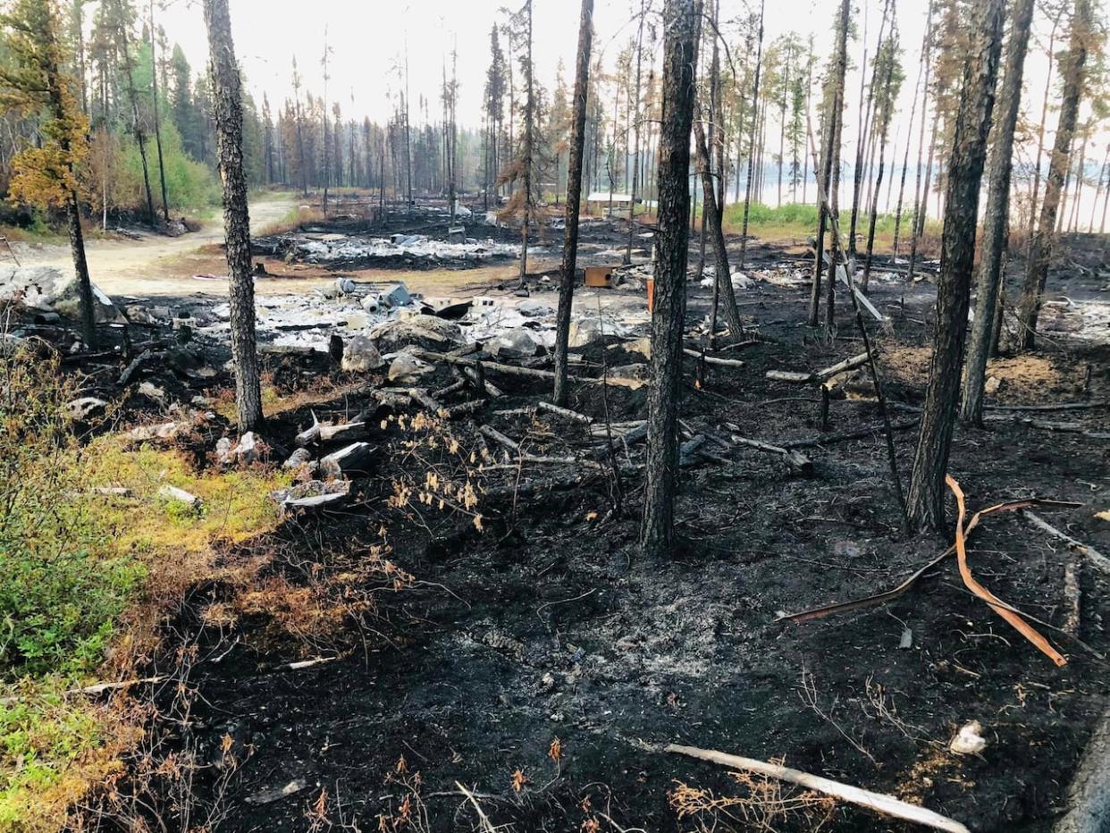 The Blacksmith family of northern Quebec lost several cabins to devastating wildfires. Their campsite of one of many campsites that were burned from forest fires last summer.  (Submitted by Nannie Blacksmith - image credit)