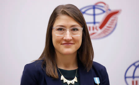 International Space Station (ISS) crew member Christina Koch of the U.S. attends a news conference in the Star City near Moscow, Russia February 21, 2019. REUTERS/Maxim Shemetov